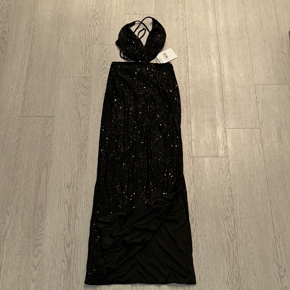 Hello Molly Black Sequin Backless Dress